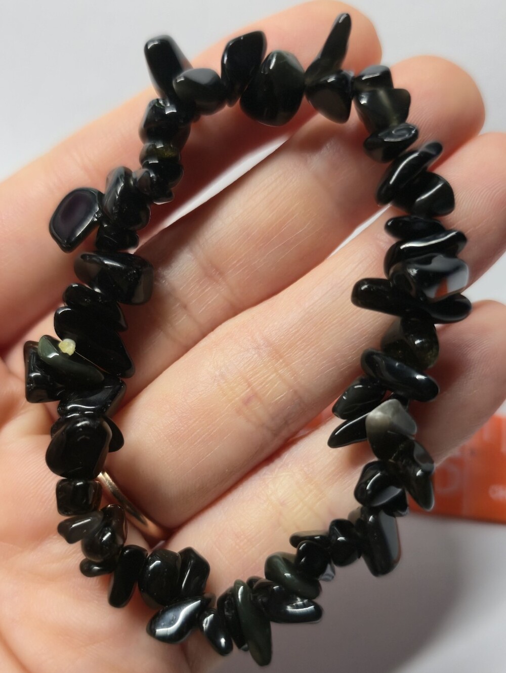 Black Obsidian Chip Beaded Stretch Bracelet